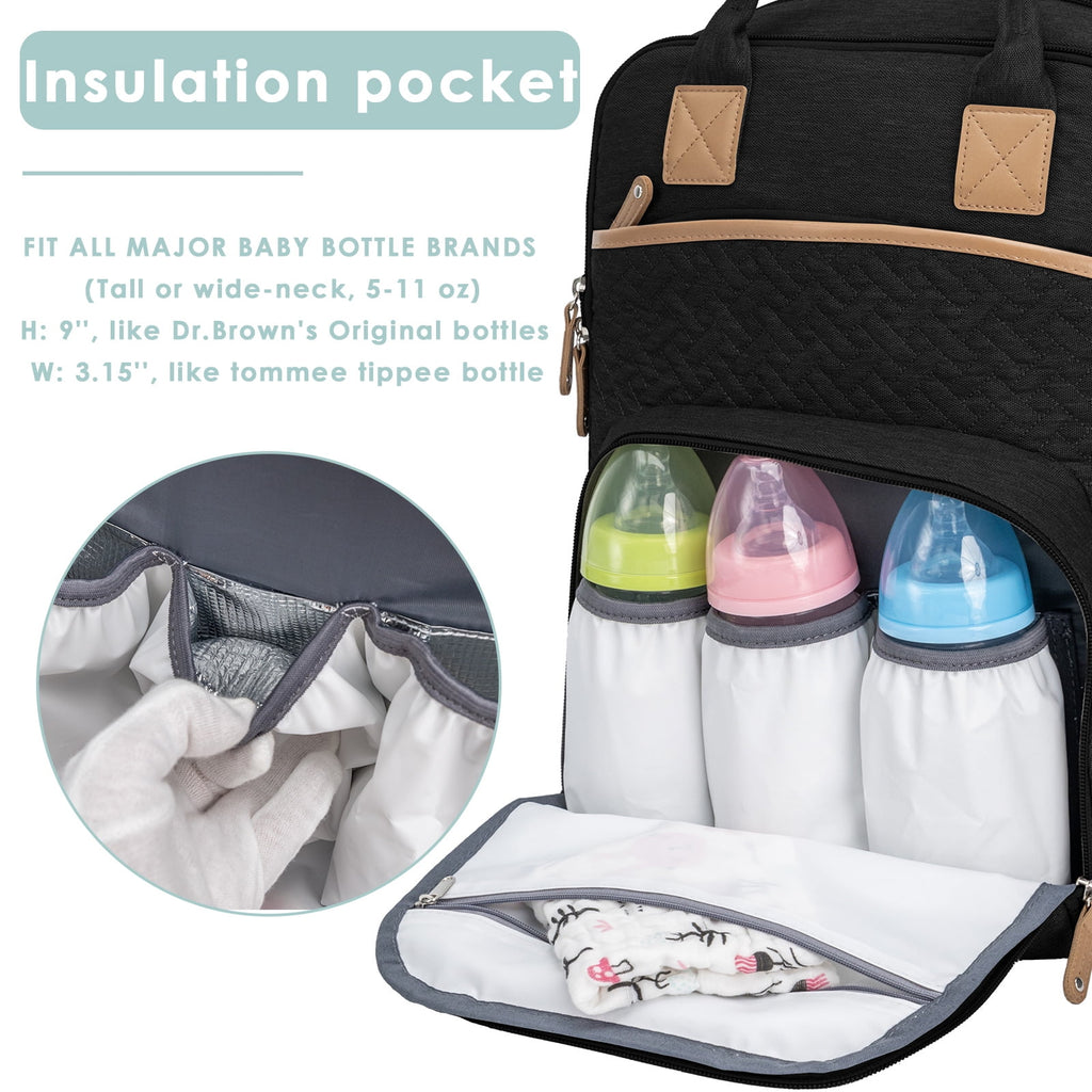 Large Baby Diaper Backpack, Multifunction Waterproof Mom Bag with Changing Pad, Black