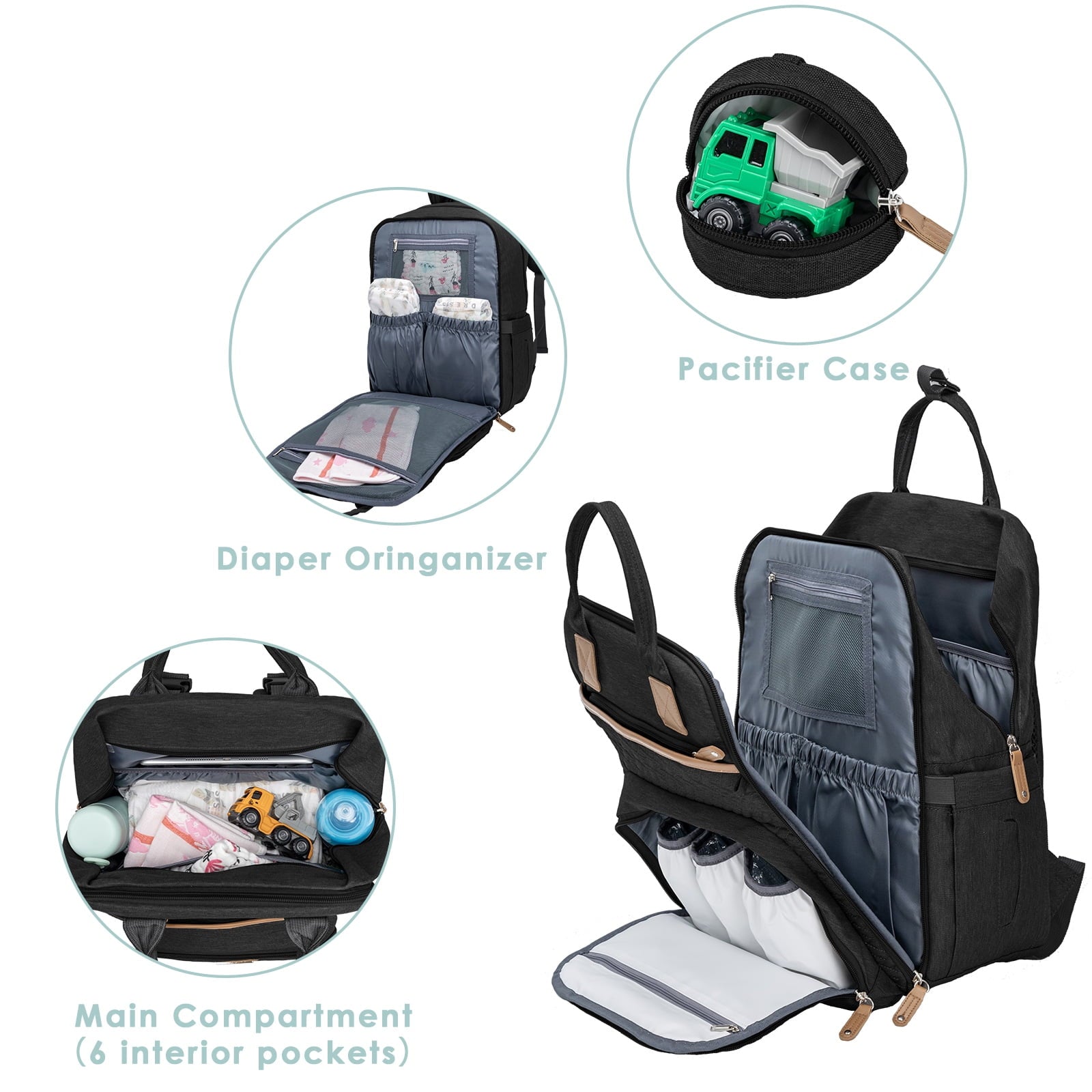 Large Baby Diaper Backpack, Multifunction Waterproof Mom Bag with Changing Pad, Black
