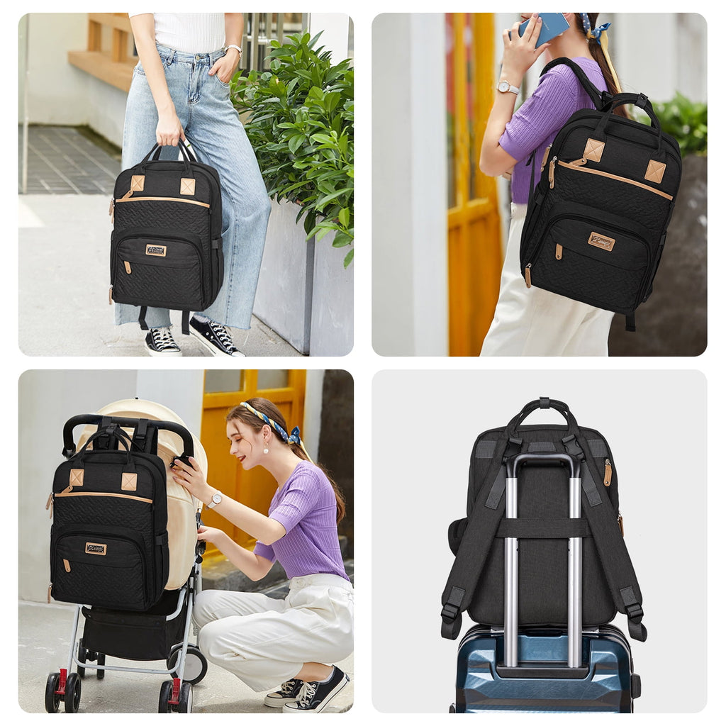 Large Baby Diaper Backpack, Multifunction Waterproof Mom Bag with Changing Pad, Black